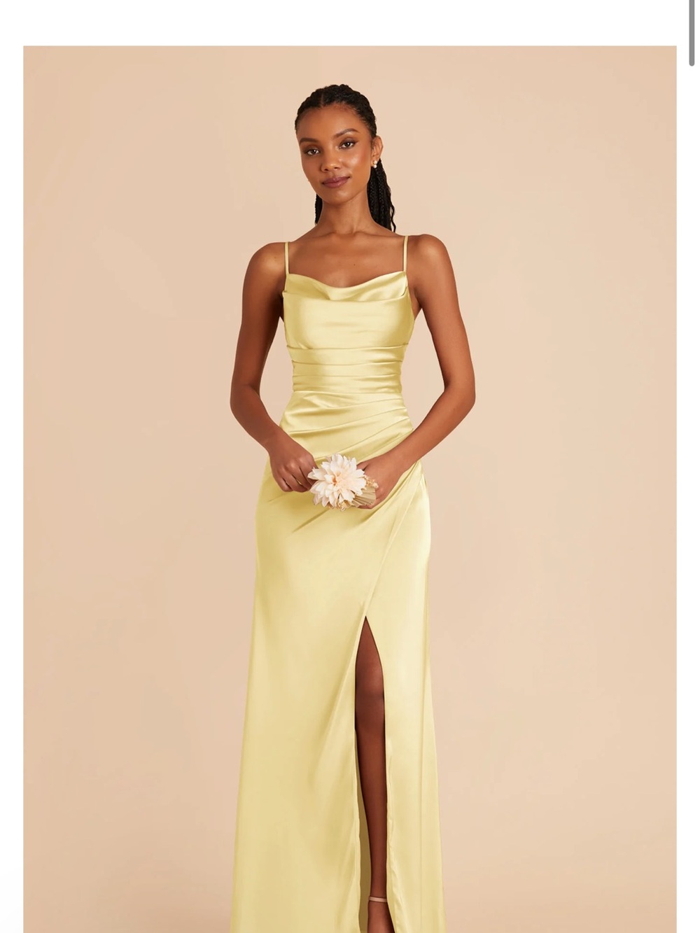 Birdy Grey Lemon Satin Cowl-Slit Maxi Dress